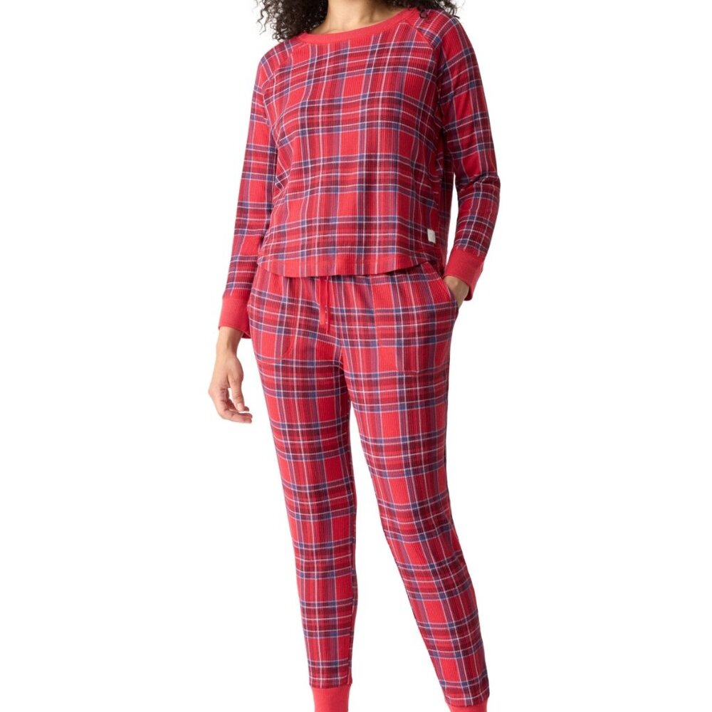 #1003 Gap GapBody Packaged Ribbed Printed Jogger Pajama Set - Hawaiiain Red Pl